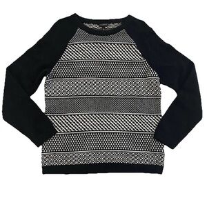 Talbots Womens Lambswool Blend Black White Crew Neck Knit‎ Sweater Large EUC